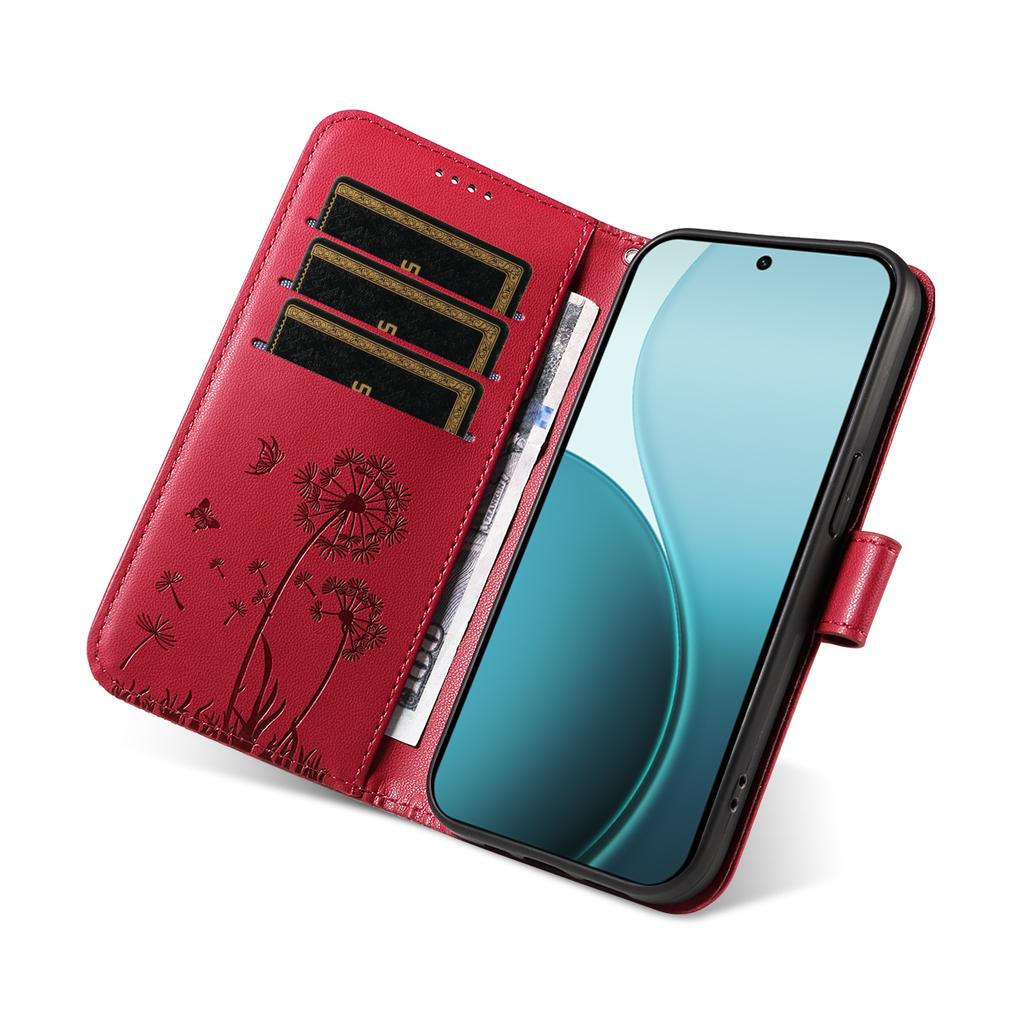 For Oppo Reno14 Pro 5G (China)/Oppo Reno14 Pro 5G (Global) Leather Wallet Case with Strap Dandelion Imprint Phone Stand Cover