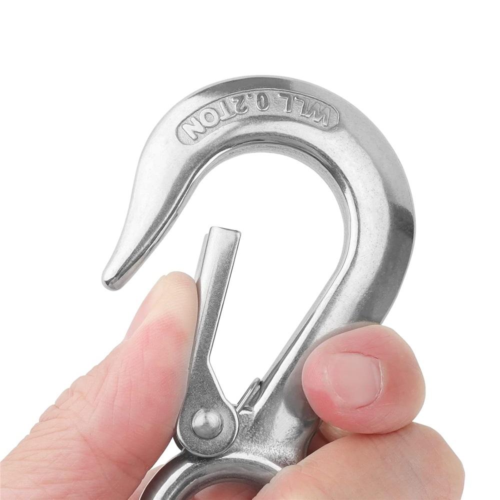 6Pcs 304 Stainless Steel Fast Eye Safety Snap Hook, 0.2Ton 440Lbs Heavy Duty Lifting Grab Hook With Spring Latch For Boat Rigging Hardware
