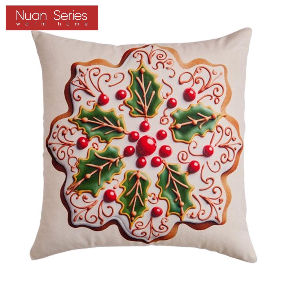 1PC Nuan Series Christmas Pillowcase Gingerbread Santa Claus Pattern Printed Soft Cushion Cover for Sofa Living Room Bedroom Home Decor Party Decor