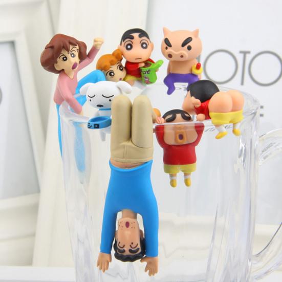 7Pcs/Set Anime Ornament Simulation Decoration PVC Cup Edge Crayon Shin-Chan Figure for Collection