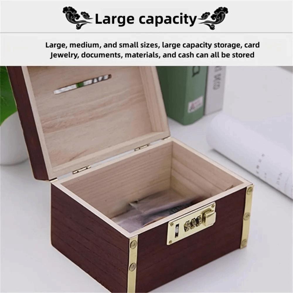 Rectangle Money Tank Chinese Style Password Lock Money Box Wooden Savings Tank  Adults