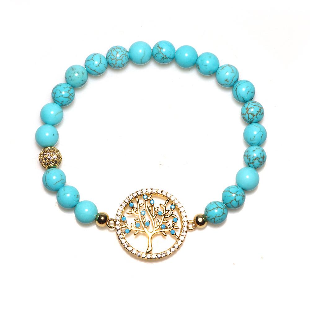 Turquoise Gemstone Bracelet Tree of Life Beaded Zircon Jewelry Men Women Natural Stone Wristband Stylish Accessory
