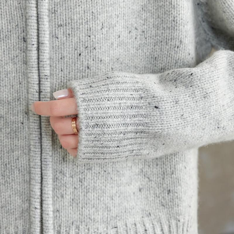 Srcr Damen Verdickter 100% Woll Reißverschluss Strick Cardigan