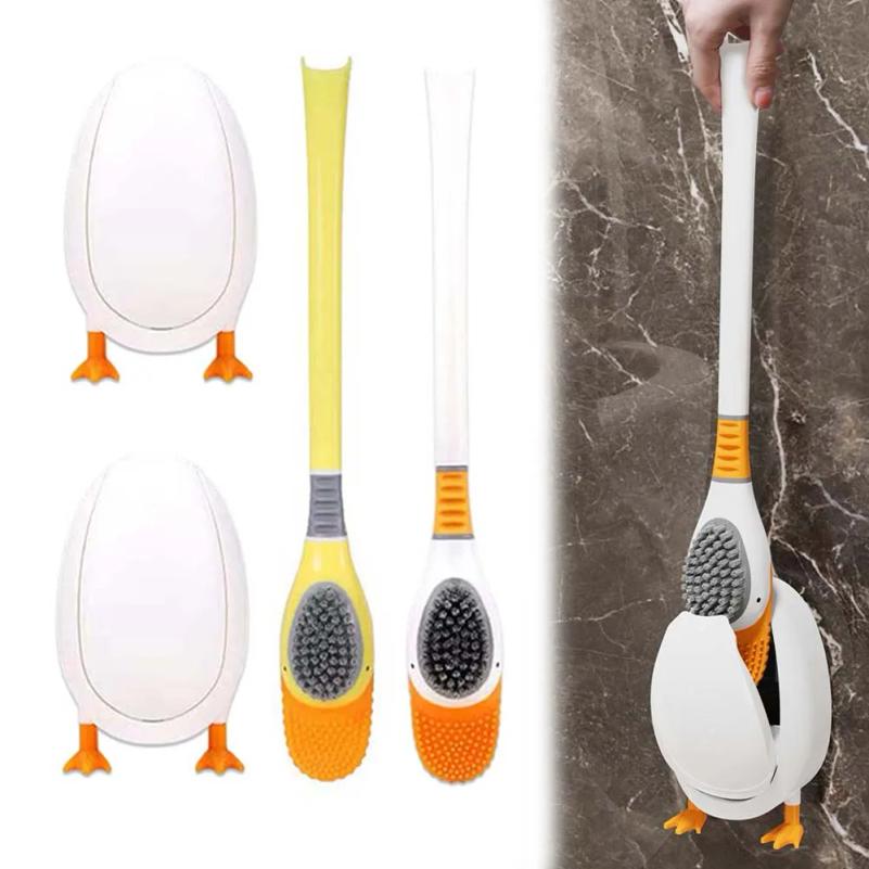 1Pc Silicone Toilet Brush Set With Holder 360° Deep Clean TPR Bristles Gravity Stand For Bathroom Easy Storage Space Saving