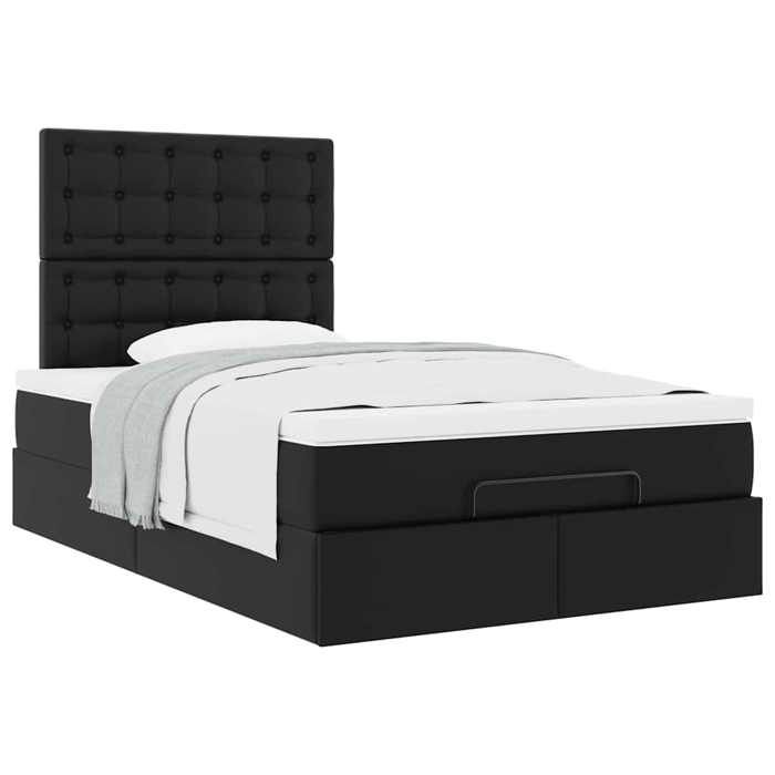 Cadre de lit avec matelas - Maison Exclusive - 120x200 cm - Similicuir noir - Rangement sous le lit