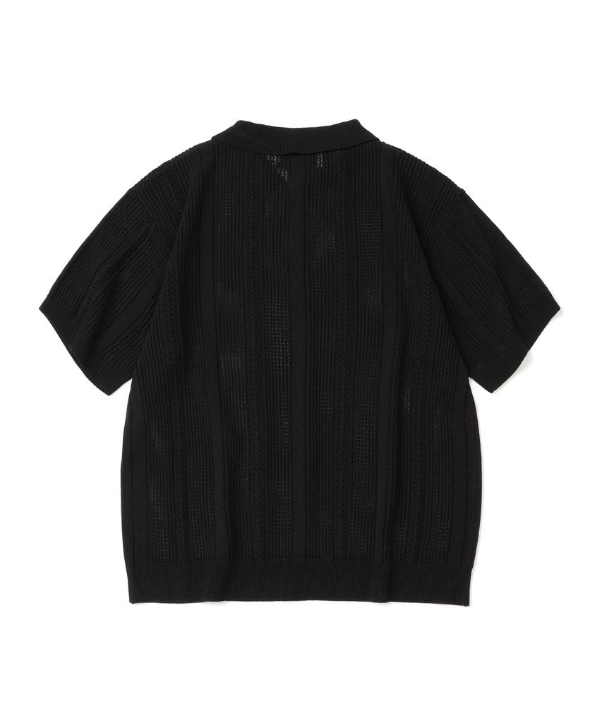 KNITTED Linen Scallop Collar Short Sleeve Knit Black