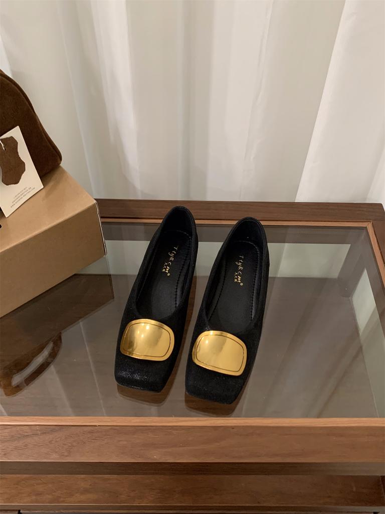 Thick heel square head retro suede single shoes women's shoes 2025 new spring and autumn soft sole not tired feet black commuter shoes