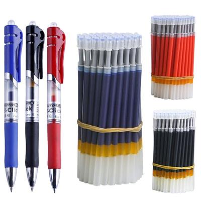 2Pen+10 Refill Press Gel Pen Black/blue/red Ink Bullet Spring Set 0.5 Mm School Supplies (not