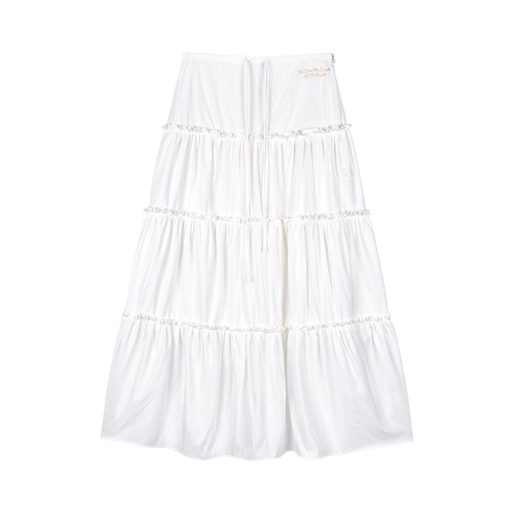 Naked Surf Club Shirred Tiered Long Skirt (White)