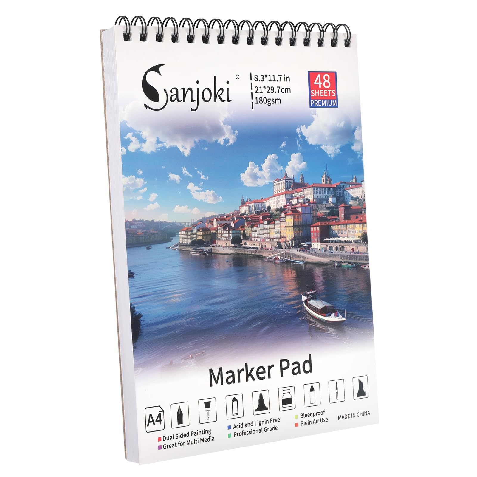 

Sanjoki Premium Marker Pad A4 Size 48 Sheets 180gsm Double Sided Sketchbook Acid and Lignin Free Bleed Proof Multipurpose Use
