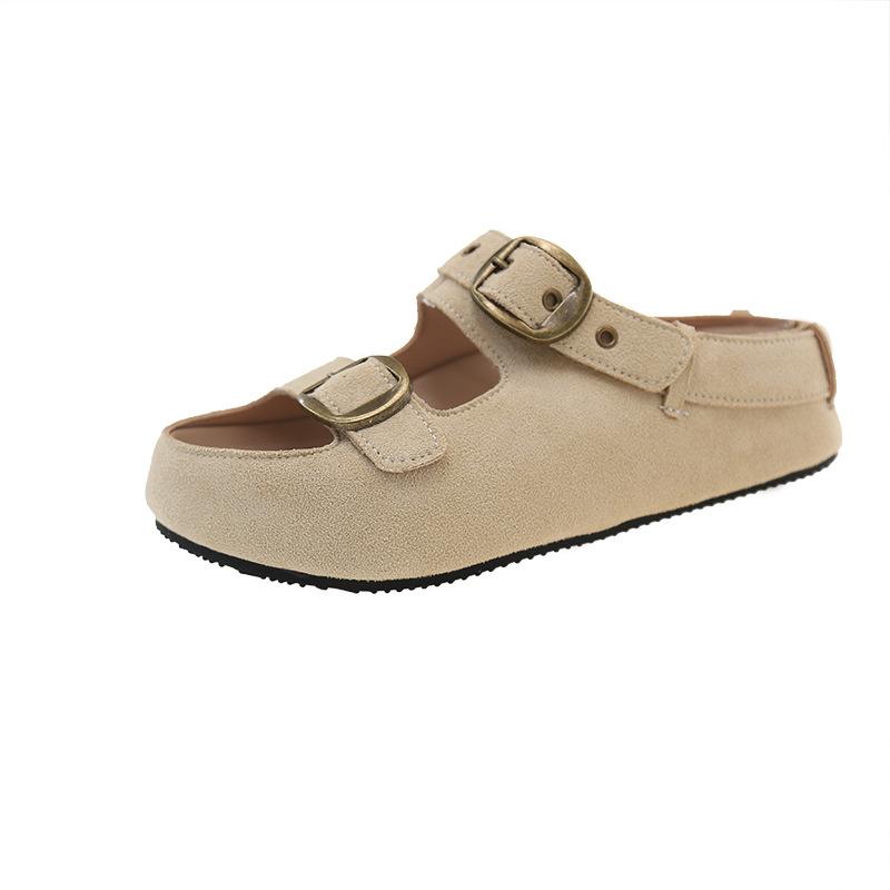 2025 summer new casual outer wear belt buckle cool slippers thick bottom fashion beach one word slippers women