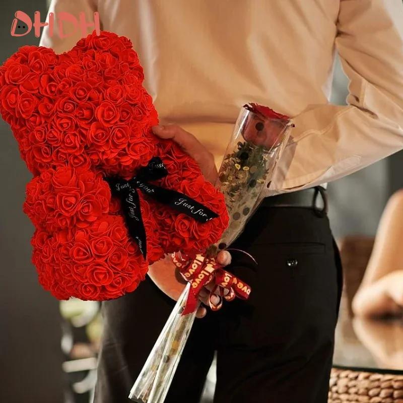1pc Artificial Flower 40cm Teddy Rose Bear Girlfriend Anniversary Christmas Valentine's Day Gift Birthday Gift Party Decorations