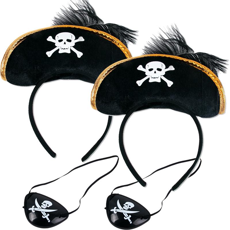 1/2set Pirate Skull Hat And Eye Patches Halloween Captain Cap Headband Cosplay Costume Accessories Prop Kid Birthday Party Decor