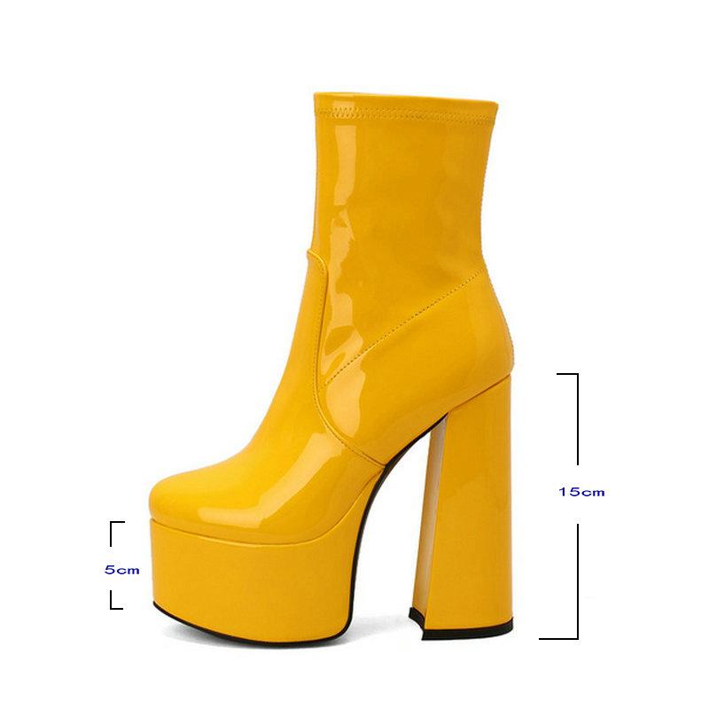 Women Ankle Boots Platform Square High Heel Ladies Short Boots