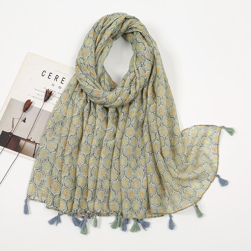 New Printed Soft Linen Cotton Scarf Shawls Women Muslim Hijabs Premium Foulard Femme Long Fresh Floral Tassel Scarves Echarpe