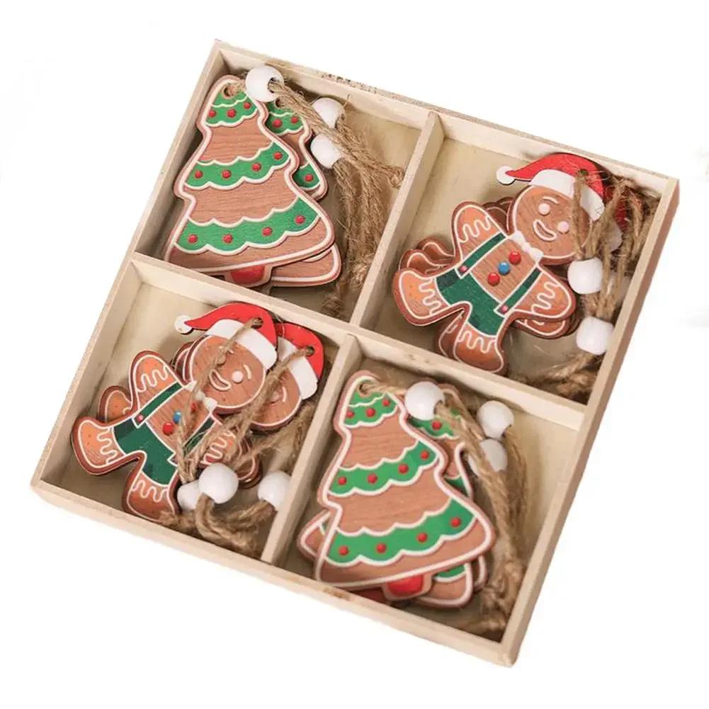 12pcs Wooden Christmas Ornaments Cute Biscuits Couple Faceless Santa Christmas Home Party Ornaments Decorations