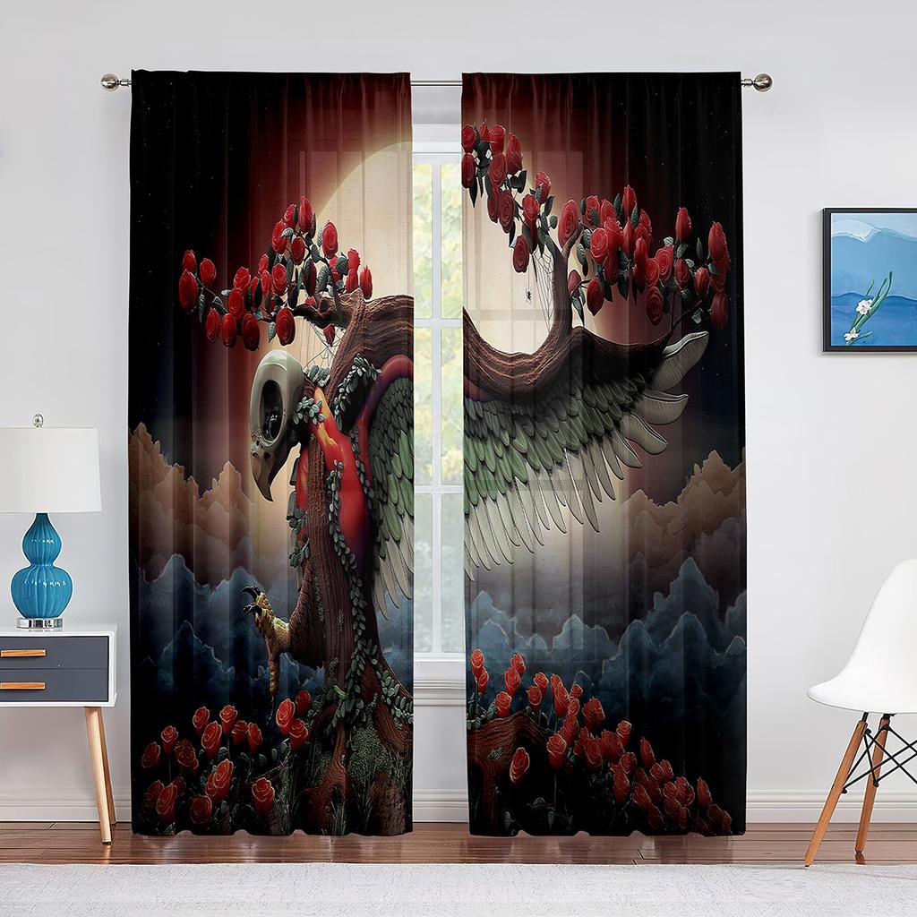 Dödskalle Textur med Huvudskål Huvudben Tyllgardiner för Vardagsrum Sovrum Chiffong Skir Voile Kök Fönstergardin Draperier