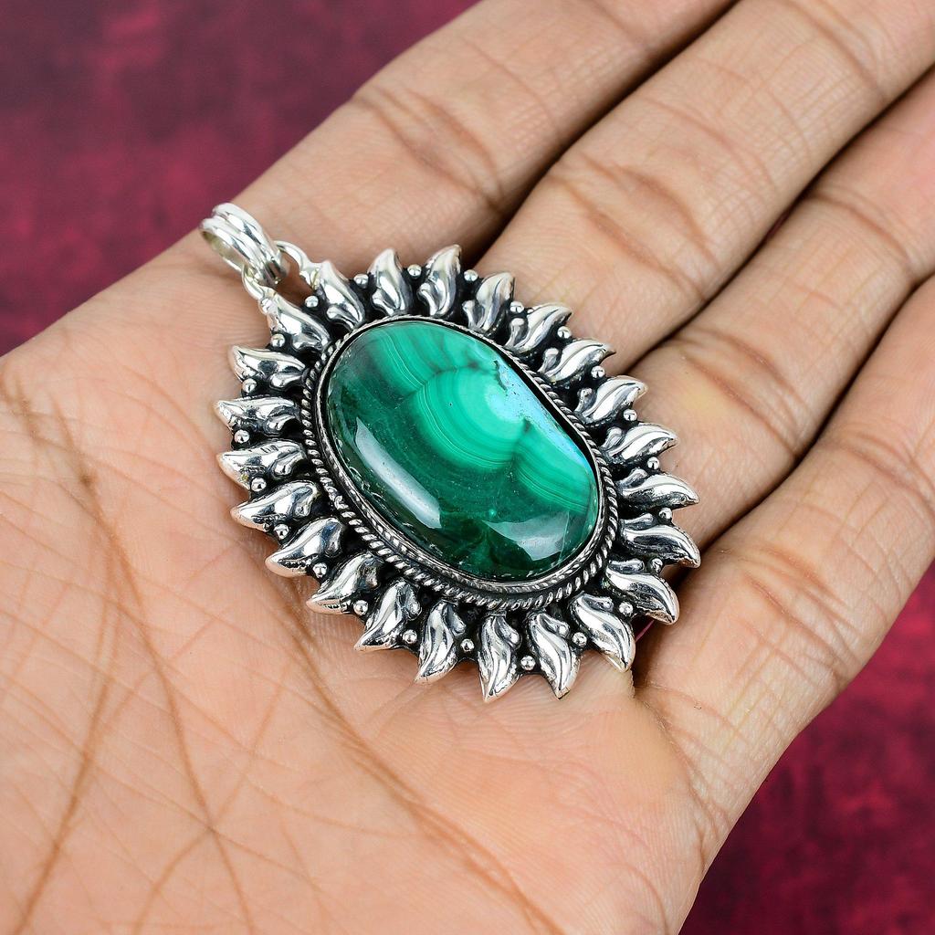 Malachit Anhänger, 925 Sterling Silber Anhänger Schmuck. Geschenk für Frauen, handgefertigter Anhänger, Edelsteinschmuck