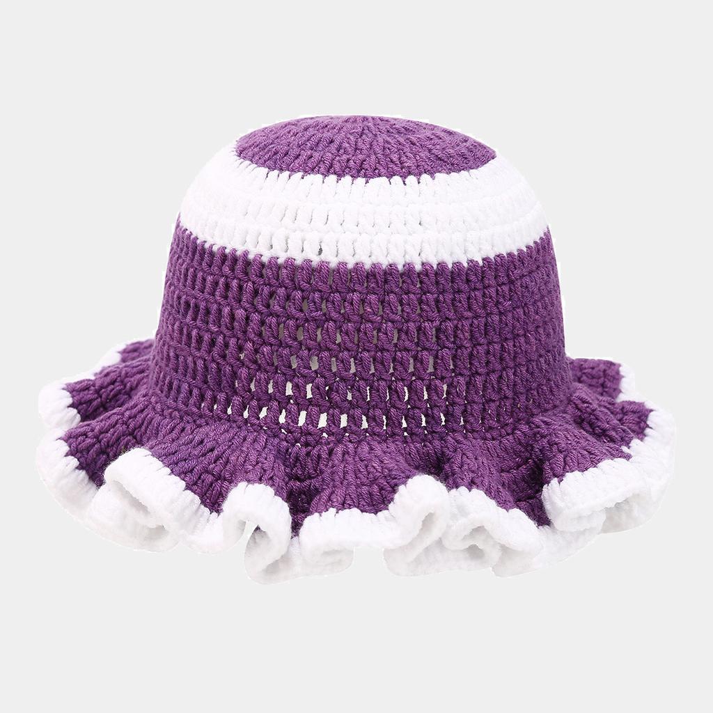 Korean Version Solid Color Cute Hat Autumn And Winter Hat Lace Up Woolen Hat Ruffle Edge Casual Knitted Fisherman Hat