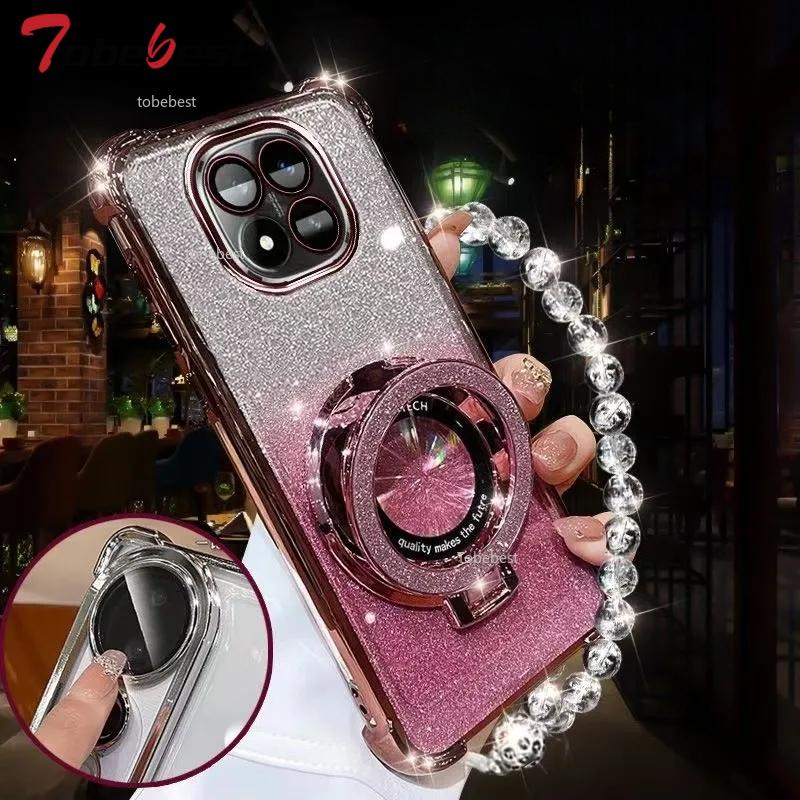 Shockproof Glitter Plating Case For Xiaomi Redmi Note 15 Pro Plus 5G Crystal Bracelet Magsafe Phone Holder Cover