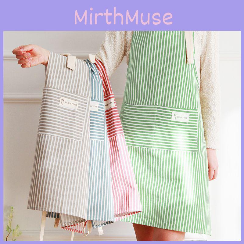 Linen Cotton Striped Apron Household Tasks Breathable Kitchens Apron Dining