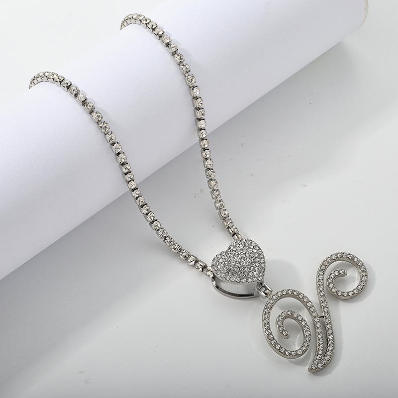 26 Flower Letter Necklace: Hip Hop Heart Pendant with Full Diamond Inlaid Tennis Chain for Women
