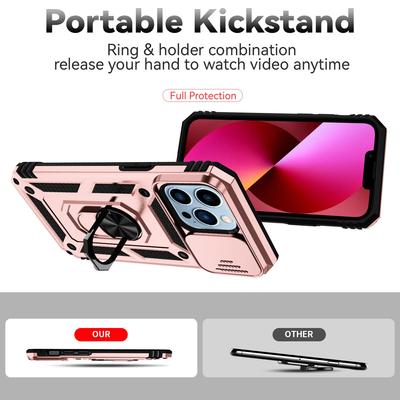 Vojenský Push Window Nárazuvzdorný kryt na telefon Pro iPhone14 13 12 11 Pro Max X XR XS 7 8 Plus Magnetický držák s kroužkem Vojenský odolný kryt