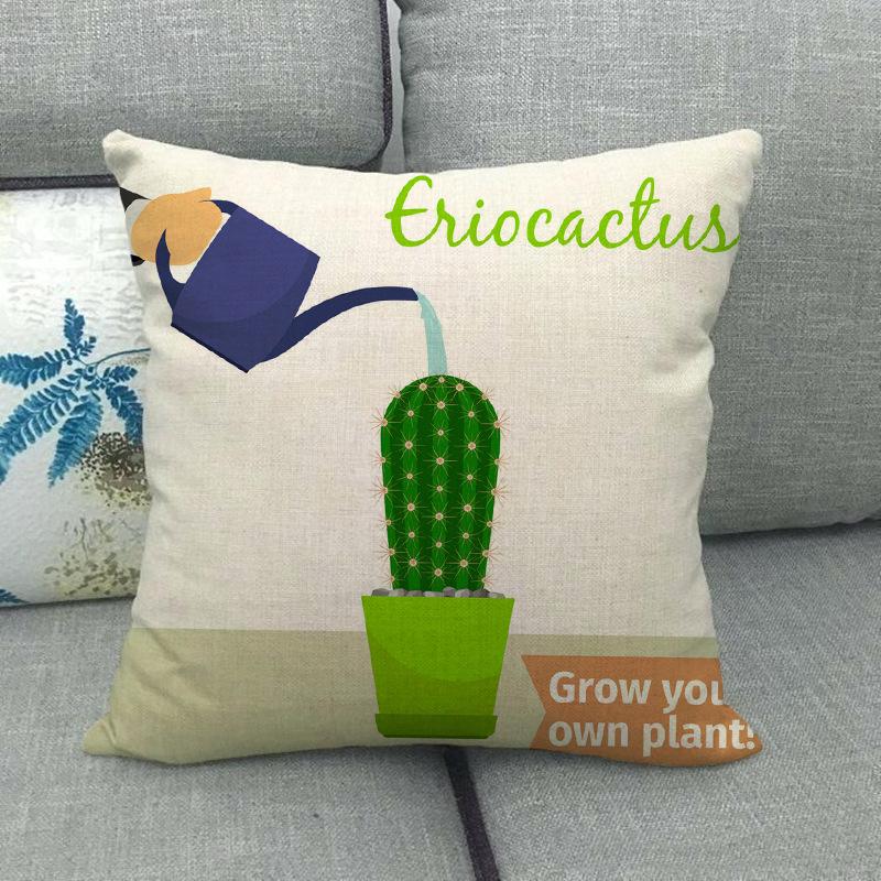 The Pattern Of The Watering Cactus Digital Printing Short Plush Pillow Covers For Car Sofa Office Cushion Cover Home Goods