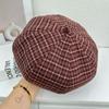 British retro plaid beret spring and autumn dome octagonal hat design sense pumpkin hat shows small face and big head circumference