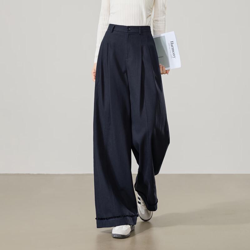 ESE-Y Women s Lyocell Cotton Raw Hem Wide-Leg Pants 27S