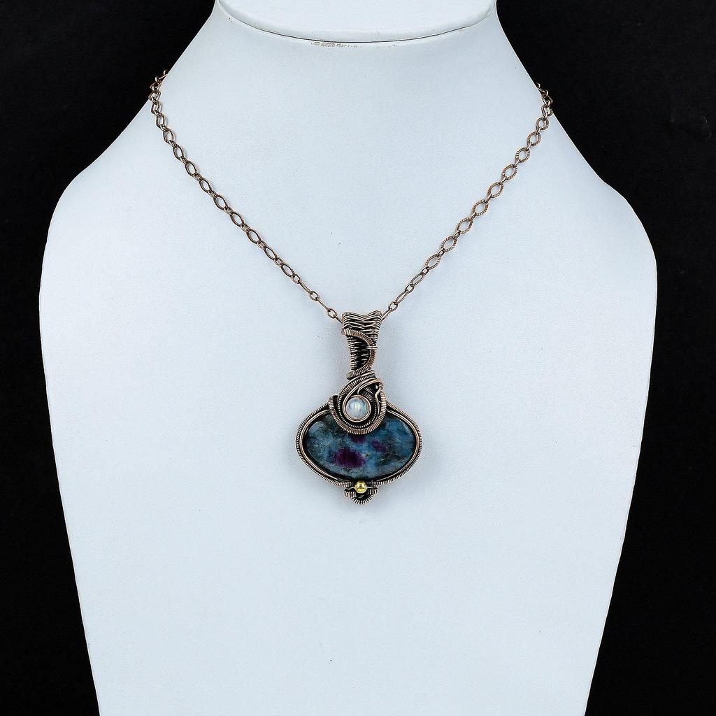 Ruby In Blue Kyanite Pendant Copper Wire Wrapped Pendant Gemstone Copper Jewelry Moonstone Handmade Pendant Wire Wrap Jewelry Wedding Gift