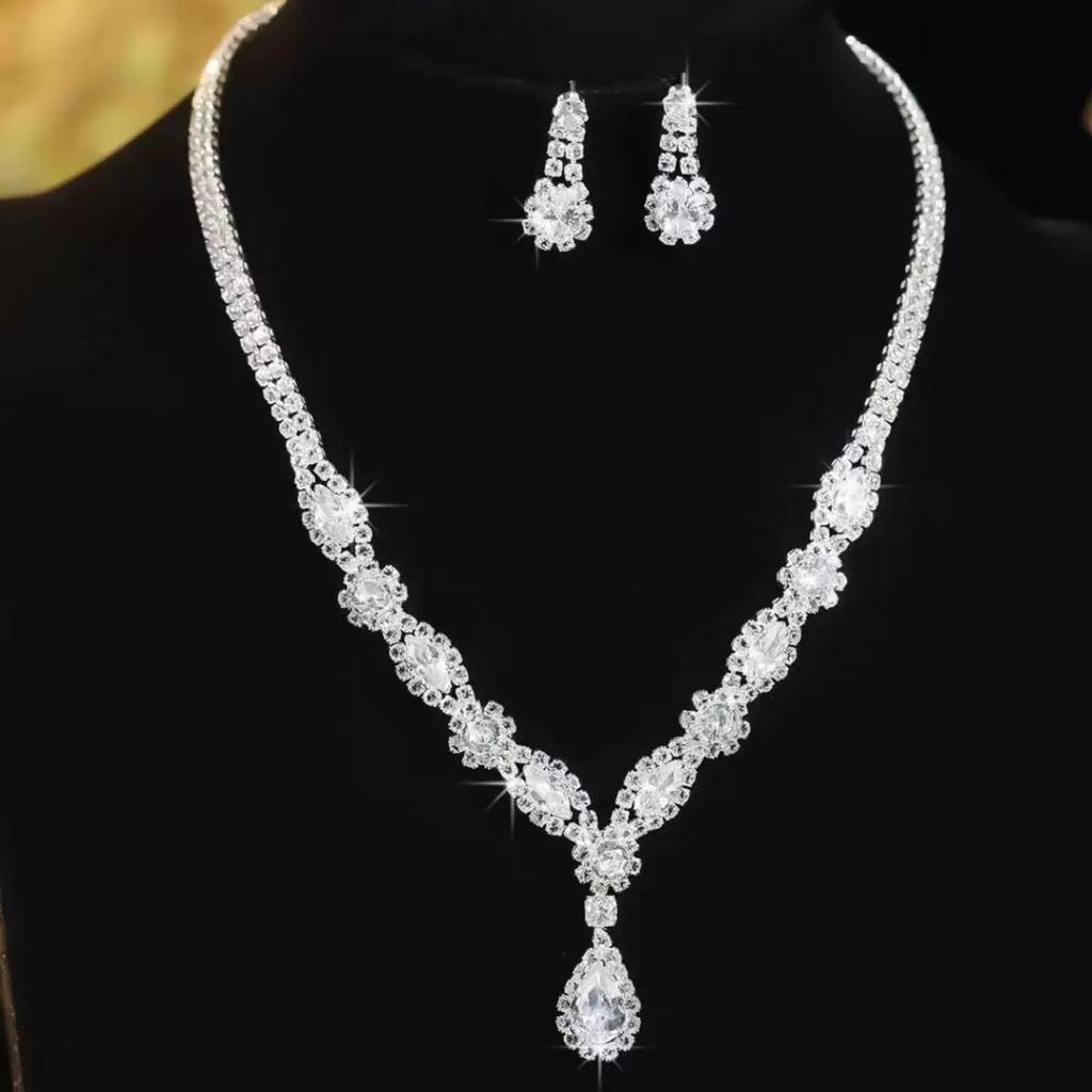 Sparkling Diamond Necklace and Earrings Set for Bride - Elegant Wedding and Evening Jewelry