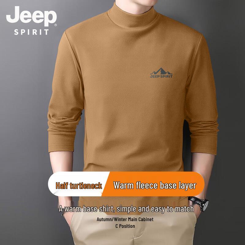 JEEP SPIRIT Men's Fleece-Lined Half-Turtleneck Long Sleeve Tee