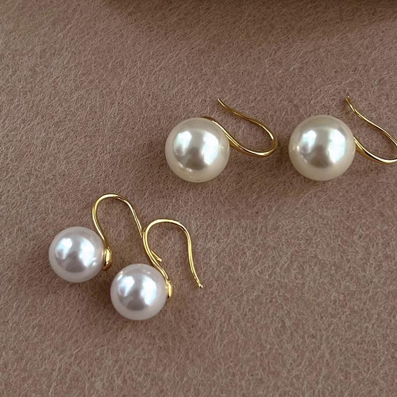French 12Mm Big Champagne Imitation Pearl Ear Hook Earrings For Women Personalized Wedding Jewelry
