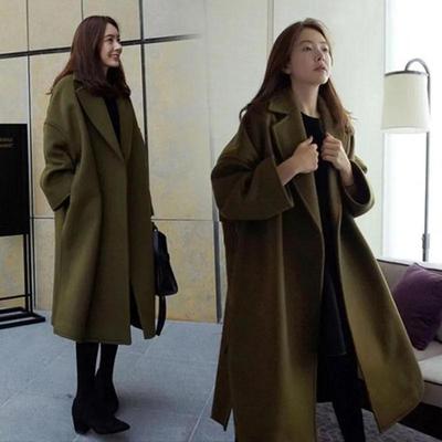 New Oversized Mid-Length Woolen Coat for Women - Thick, Korean Style, Autumn/Winter Fashion