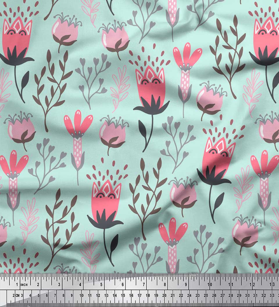 

Тканина Soimoi Grey Japan Crepe Satin Tribal Leaves Print Тканина на метр 42 дюйма 42 Inch Wide - Poly Crepe зелений