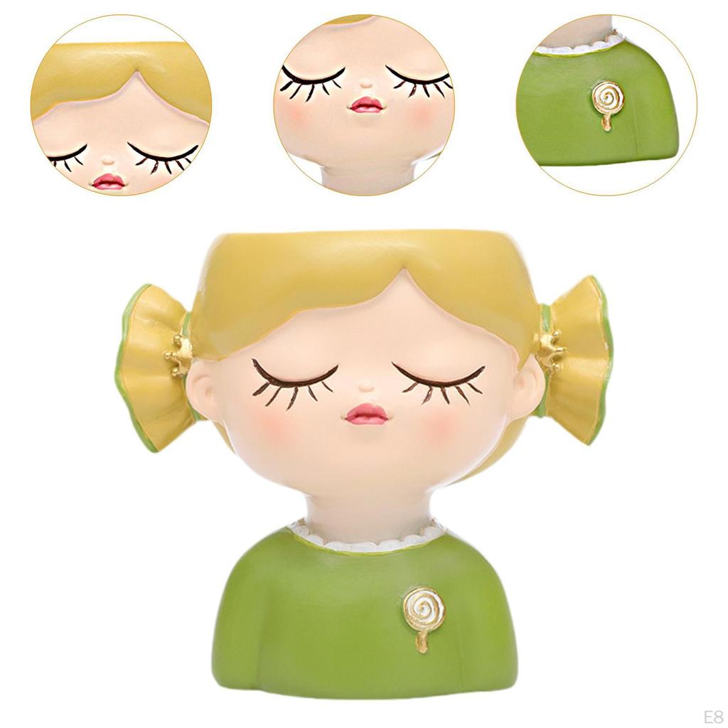 Decorative Flower Pot Featuring Resin Girl Figurine, Suitable for Office