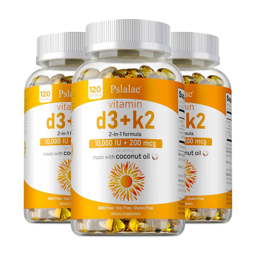 Vitamin D3+K2 Soft Capsules, Coconut Oil Base, Immune Support, Suitable for Both Men and Women.