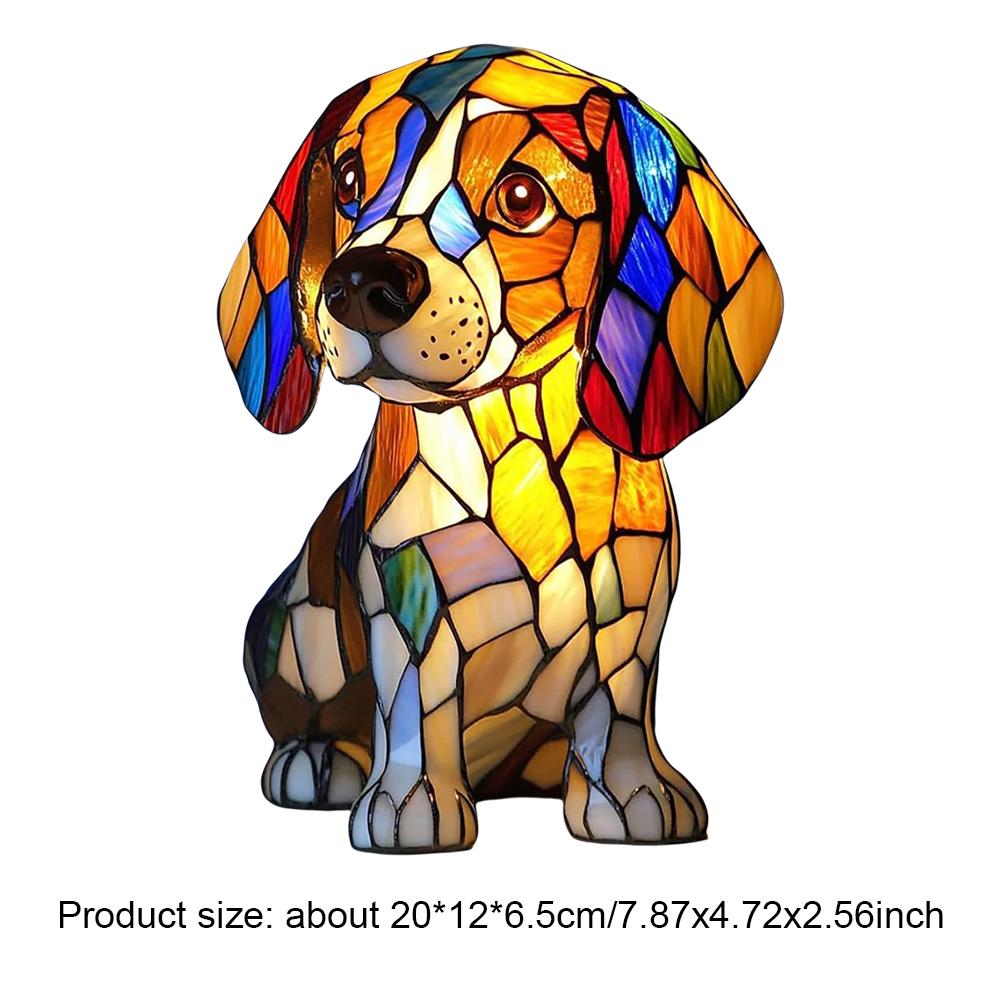 Colored Resin Animal LED Light Dog Series Art Night Light 3D Stained Resin French Handmade Table Lamp Pet Bedroom Ornaments
