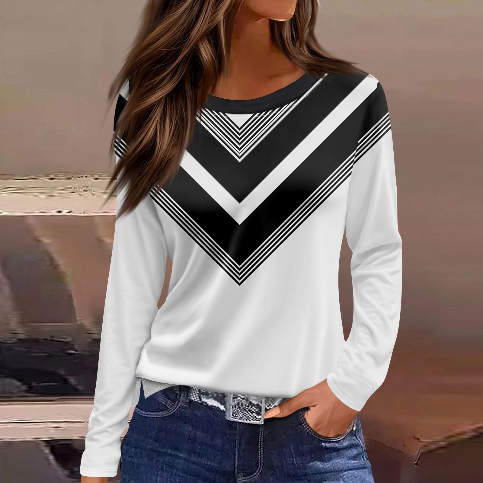 

Женская модная повседневная свободная футболка с разрезом и круглым вырезом с длинным рукавом с принтом, женский топ M