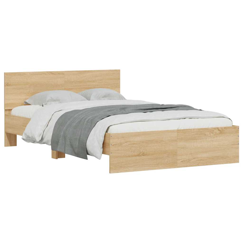 Bed Frame with LED Backlit Headboard Sonoma Oak Finish 140x200 cm