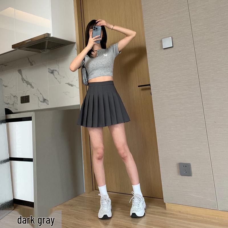 

2024 Женская серая мини-юбка А-силуэта с высокой талией и плиссировкой для лета, весны, осени - стройнящая, в стиле петит, JK Large темно серый