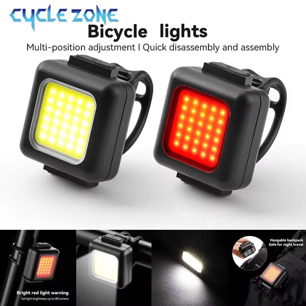 Bicycle Front Rear Light Type-C Rechargeable Bike Headlight Taillight Night Riding Safety Warning Tail Light Cycling Accessories