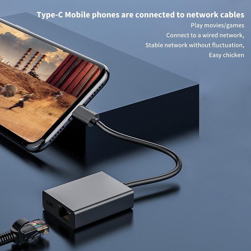 1000Mbps Type-C To Rj45 Internet Cable Plug And Play Usb To Ethernet Network Adapter Support Pd Charging For Mobile Phone/Tablet