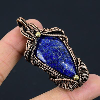 Lapislazuli-Edelstein, Kupferdraht, handgefertigter Designer-Anhänger-Schmuck