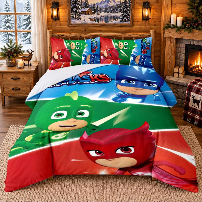 PJ Masks Pattern Bedding 3Pcs Set Bed Sheet And Pillowcases For Indoor Bedroom