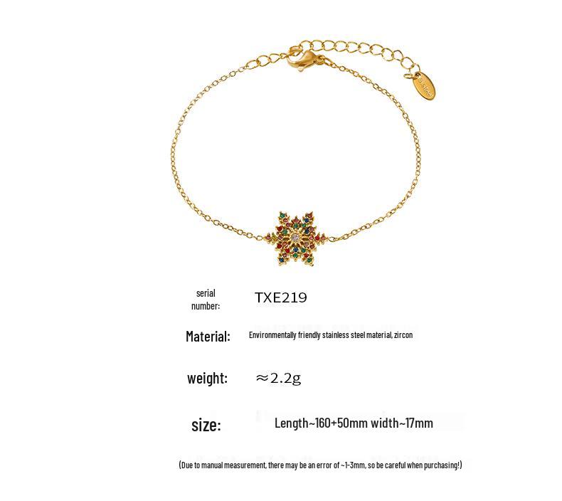 Oumeka Karácsonyi Cirkónia Hópehely Csillogó Titán Karkötő, 18K Arany PVD Bevonattal, Nem Fakuló Női Ékszer