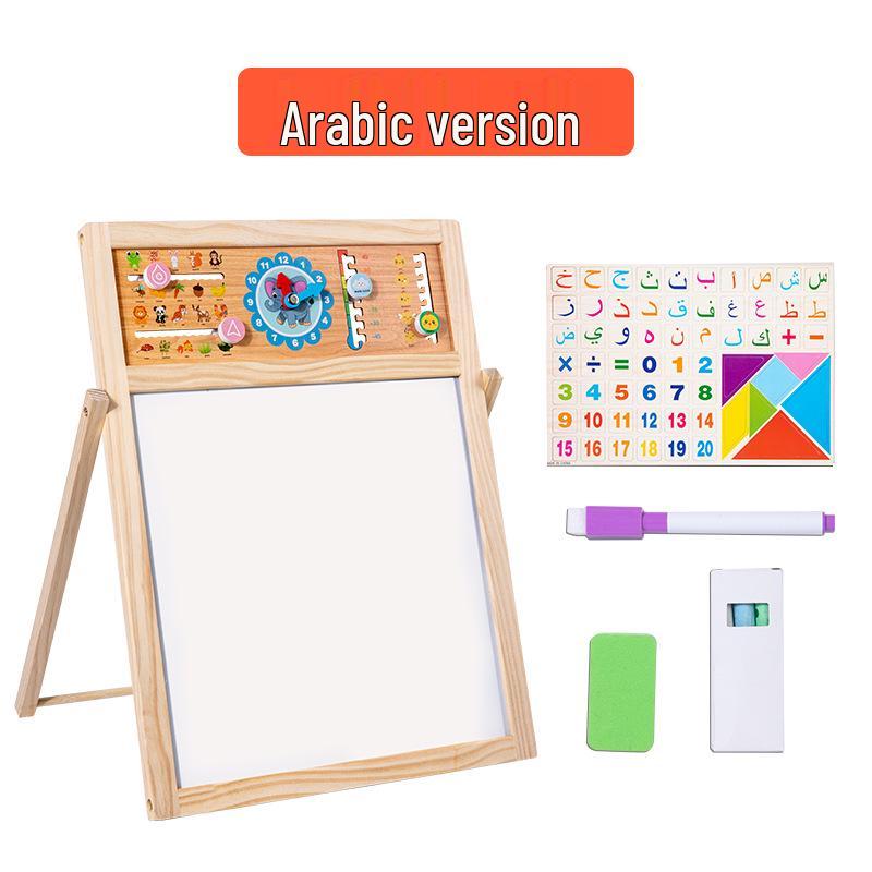 Magnetic Double-Sided Wooden Kids Whiteboard and Chalkboard - Foldable Drawing and Writing Board Toy