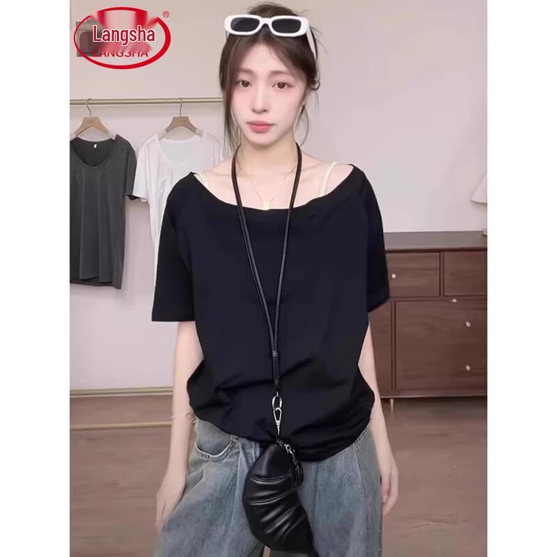 Langsha Women s Off-Shoulder Short Sleeve T-Shirt S