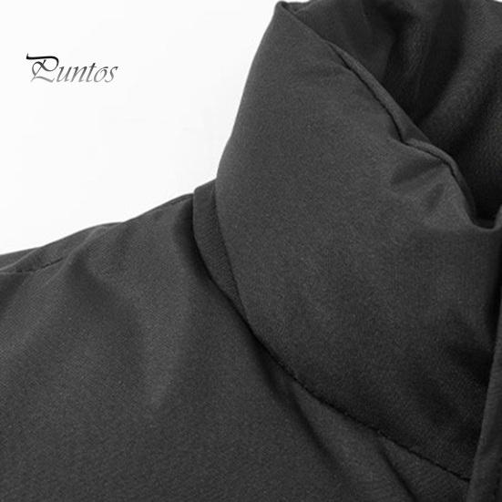 Men Windproof Vest Stand Collar Sleeveless Button Zipper Closure Waistcoat with Pockets Solid Color Thickened Down Vest Coat